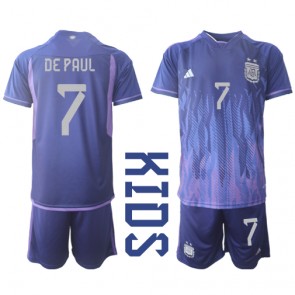 Argentina Rodrigo de Paul #7 kläder Barn VM 2022 Bortatröja Kortärmad (+ korta byxor)